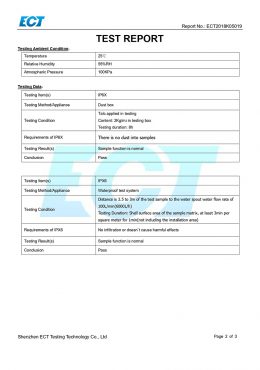 Certyfikat TESTOWANIA EK IP66